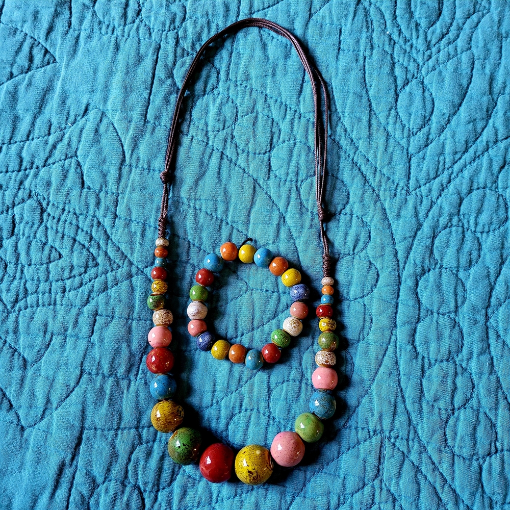 Colorful Beaded Necklace and Bracelet Set